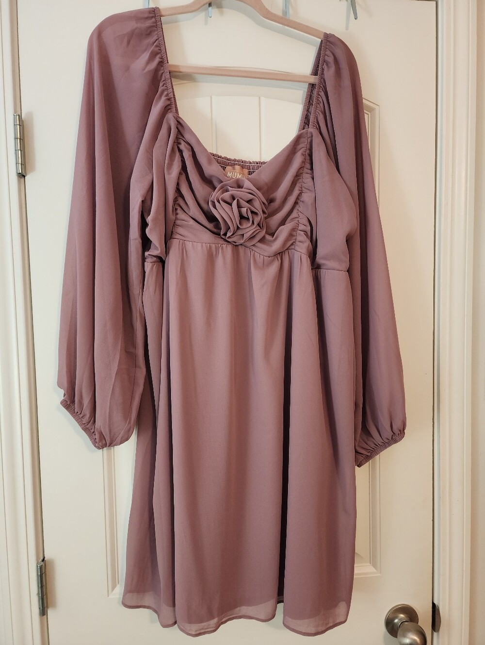 Show Me Your Mumu Mauve Rose-Accent Long Sheer Sleeve Mini Dress 3X NWT